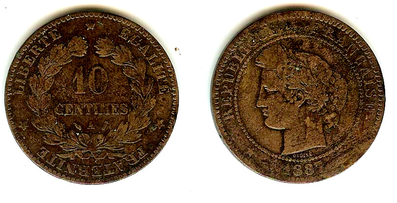 10 centimes Cérès 1887 Paris TB+